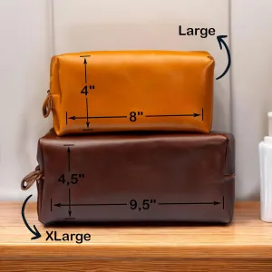 Personalized Leather Toiletry Bag for Men | Dopp Kit Gift with Monogram Option | Custom Engraved Leather Travel Accessory for Groomsmen Father Dad (Light Brown, Large (8" * 4" * 4"))
