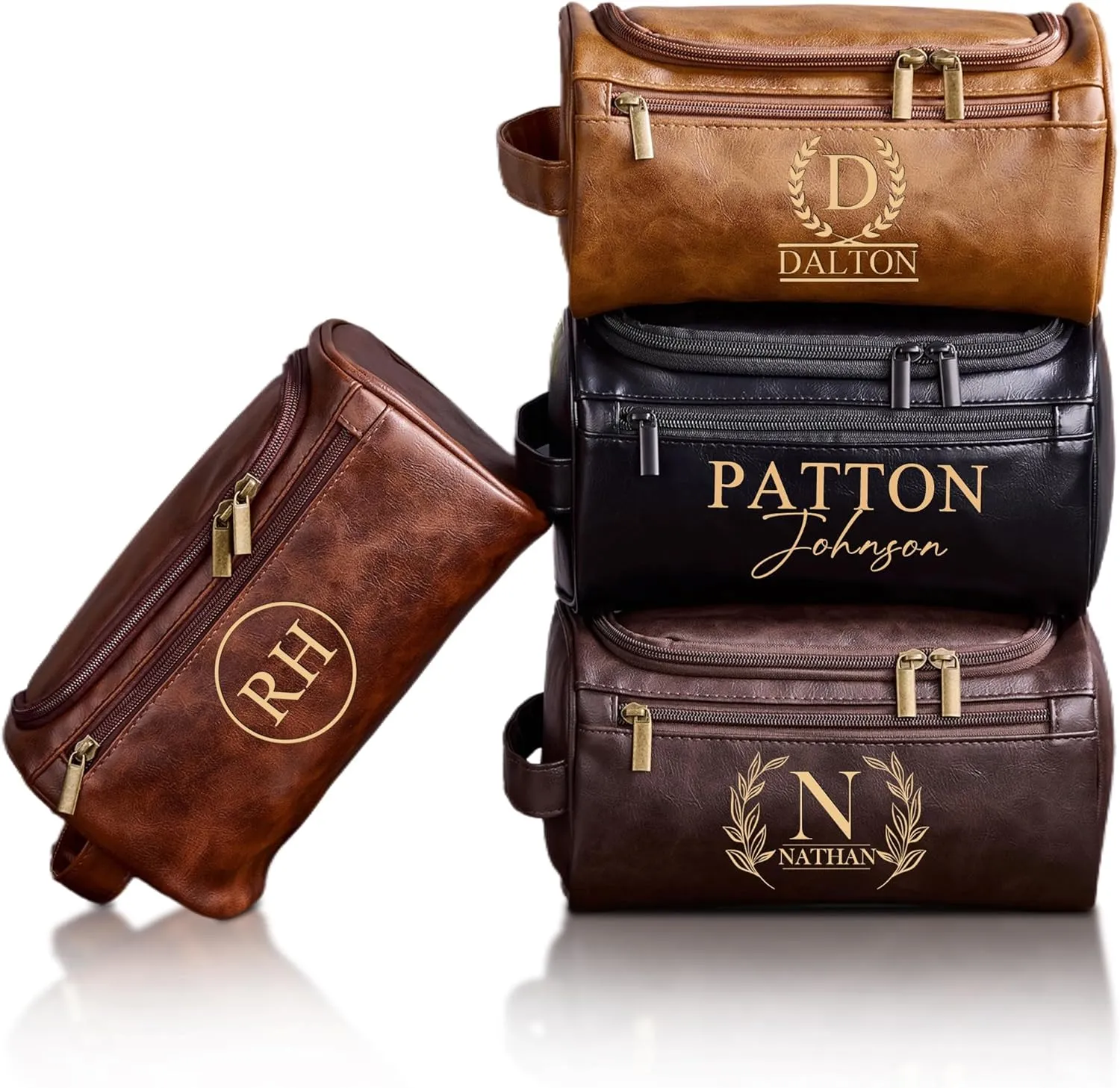 Personalized Leather Toiletry Bag for Men - Engraved Name Initials, Custom Travel Shaving Dopp Kit, Waterproof Hanging Toiletry Bag, Perfect Gifts for Dad, Husband, Grandpa, Groomsmen
