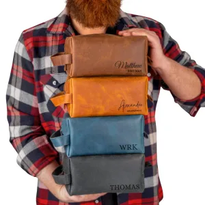 Personalized Leather Toiletry Bag for Men - Handmade Custom Engraved Dopp Kit, Perfect Gift for Father's Day, Birthdays & Anniversaries, Groomsmen Gifts, Travel Hanging Bag, Men's Shaving & Grooming