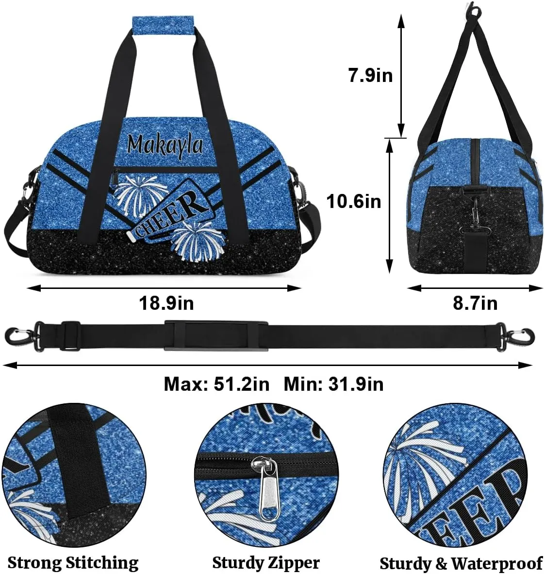 Personalized Name Cheerleader Bag for Girls Customized Cheer Duffel Bag with Team Name Carry On Travel Bag