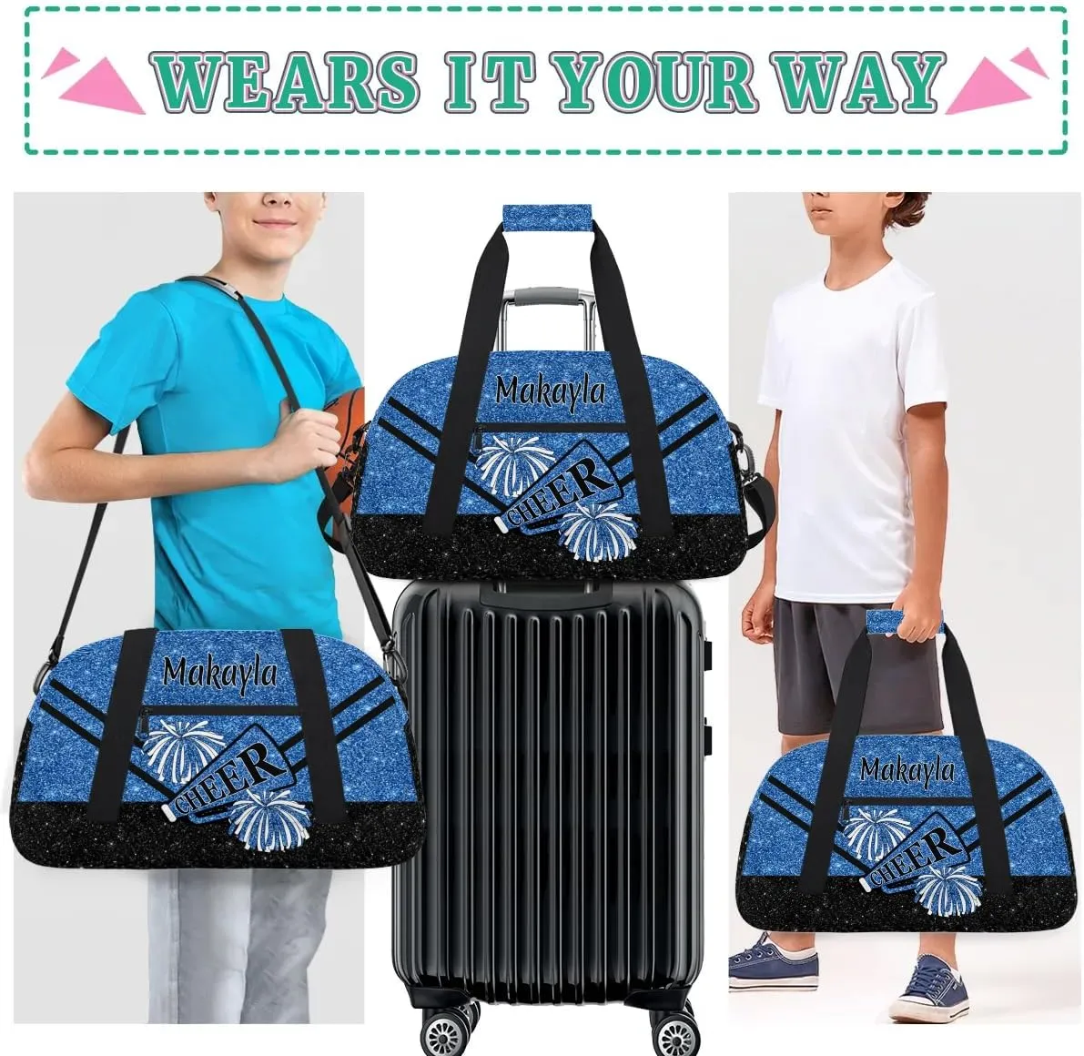 Personalized Name Cheerleader Bag for Girls Customized Cheer Duffel Bag with Team Name Carry On Travel Bag