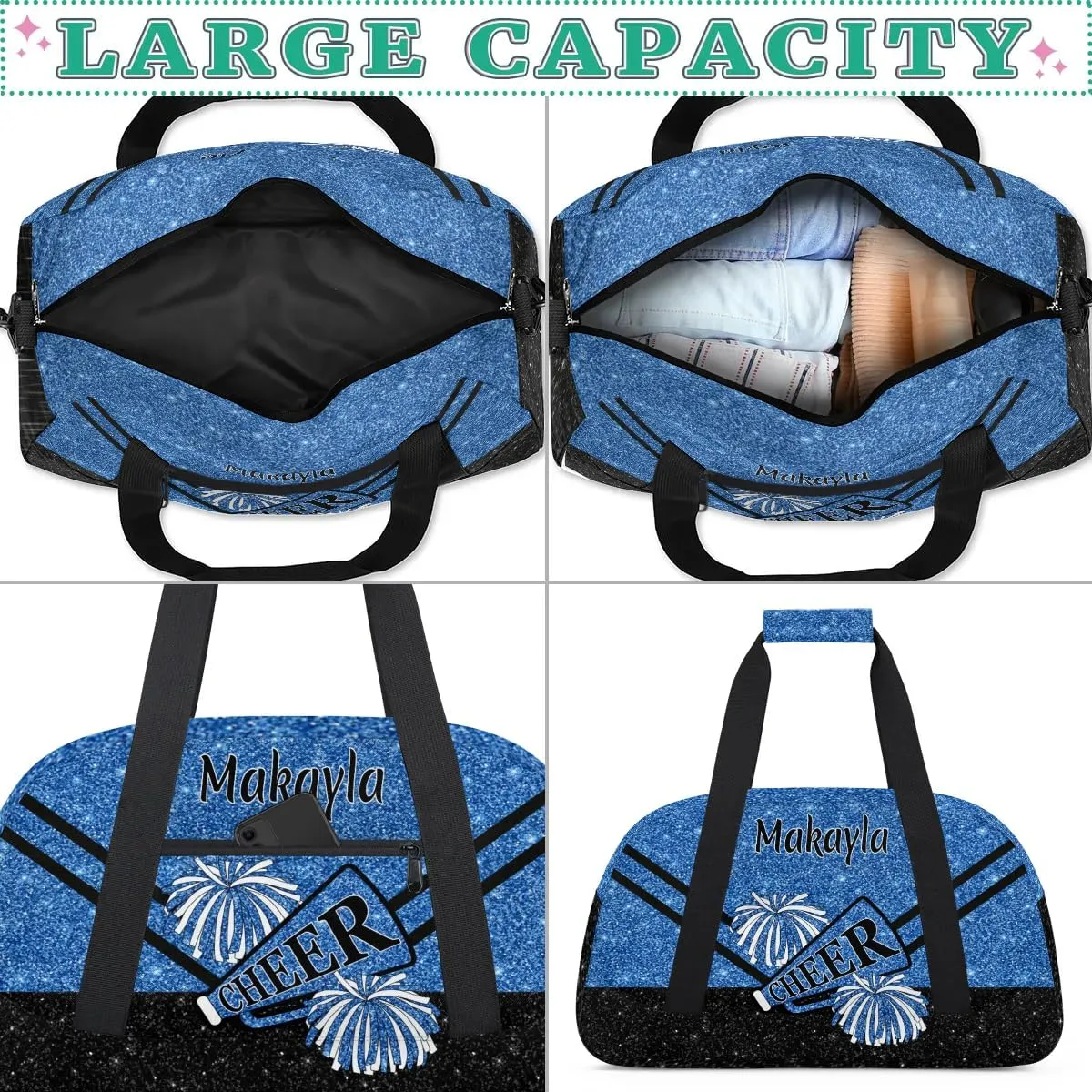 Personalized Name Cheerleader Bag for Girls Customized Cheer Duffel Bag with Team Name Carry On Travel Bag