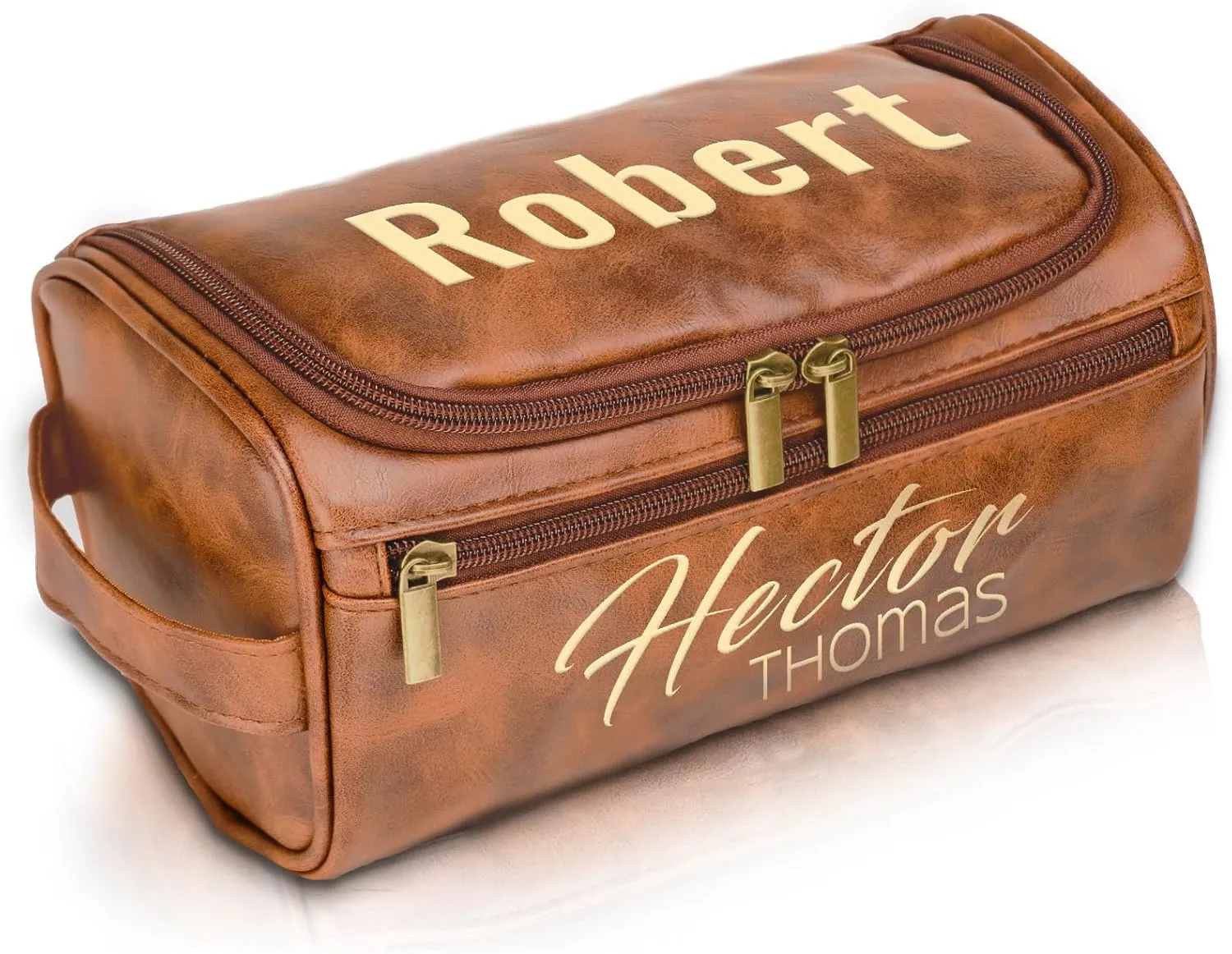 Personalized Toiletry Bag Gifts for Men, Him, Son, Dad, Boyfriend, Leather Travel Dopp Kit Shaving Bathroom Bag, Engraved with Name & Initial, Bathroom Toiletries Organizer Leather Cosmetic Bags