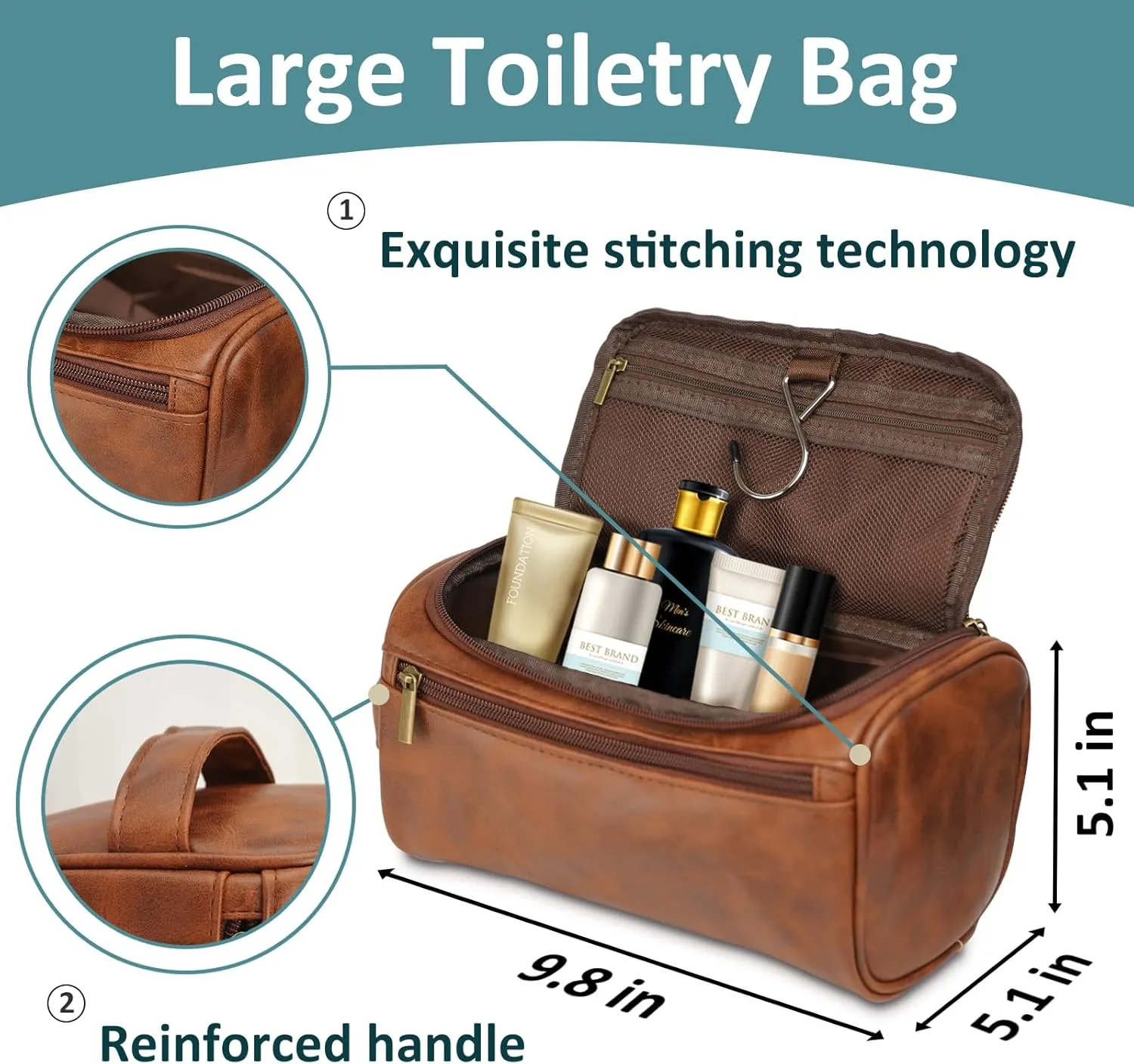 Personalized Toiletry Bag Gifts for Men, Him, Son, Dad, Boyfriend, Leather Travel Dopp Kit Shaving Bathroom Bag, Engraved with Name & Initial, Bathroom Toiletries Organizer Leather Cosmetic Bags
