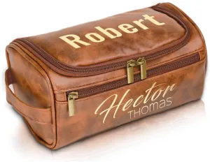 Personalized Toiletry Bag Gifts for Men, Him, Son, Dad, Boyfriend, Leather Travel Dopp Kit Shaving Bathroom Bag, Engraved with Name & Initial, Bathroom Toiletries Organizer Leather Cosmetic Bags