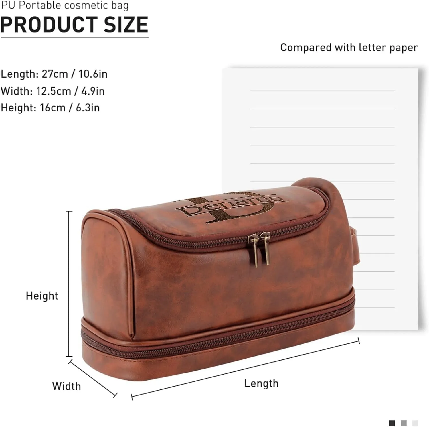 Personalized Toiletry Bag Hanging Travel Organizer for Men, Customized Large Capacity Bag Engraved Name Text, Custom Waterproof PU Leather Bathroom Dopp Shaving Kit Dad Birthday Groomsmen Wedding Gift