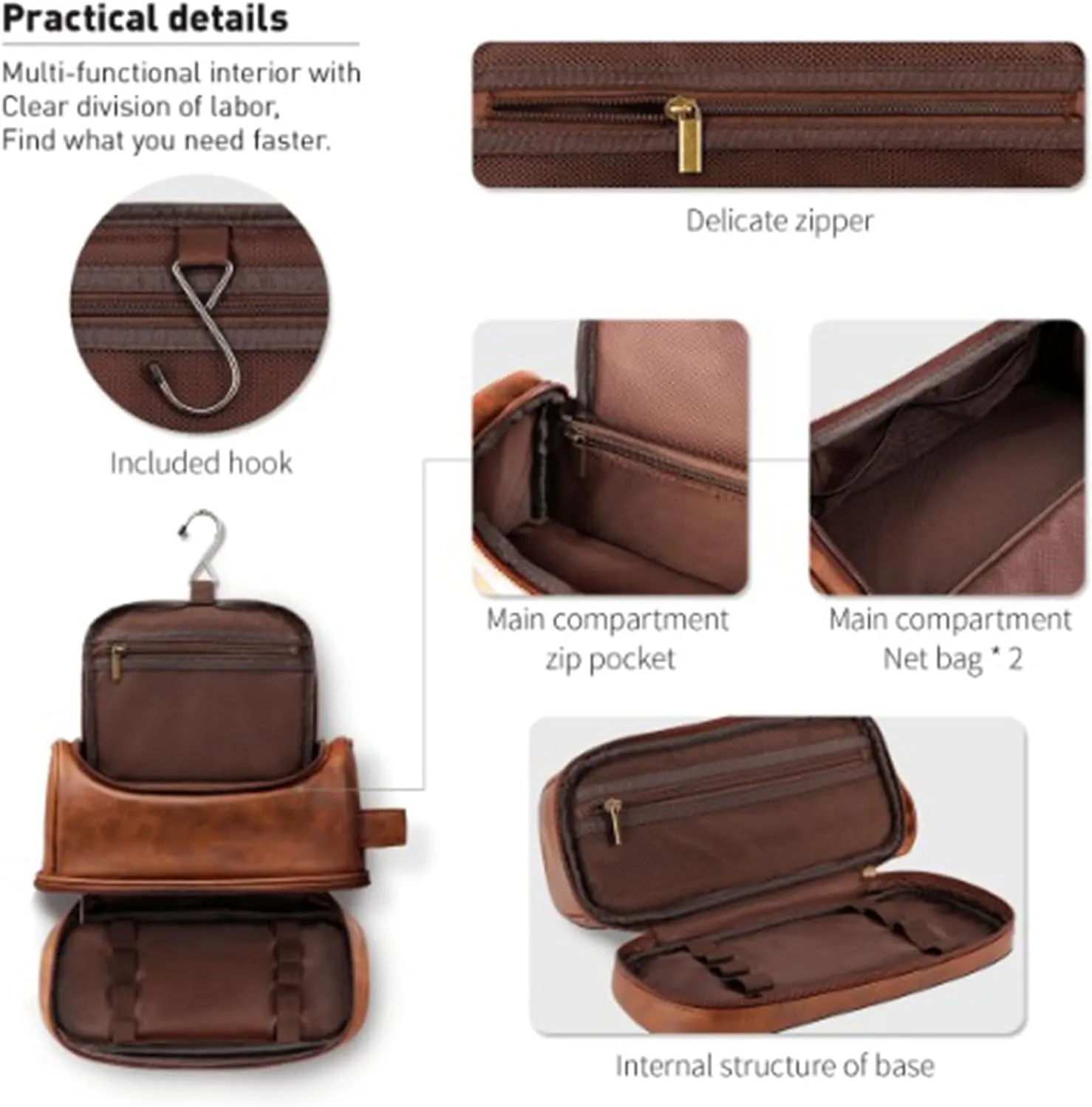 Personalized Toiletry Bag Hanging Travel Organizer for Men, Customized Large Capacity Bag Engraved Name Text, Custom Waterproof PU Leather Bathroom Dopp Shaving Kit Dad Birthday Groomsmen Wedding Gift