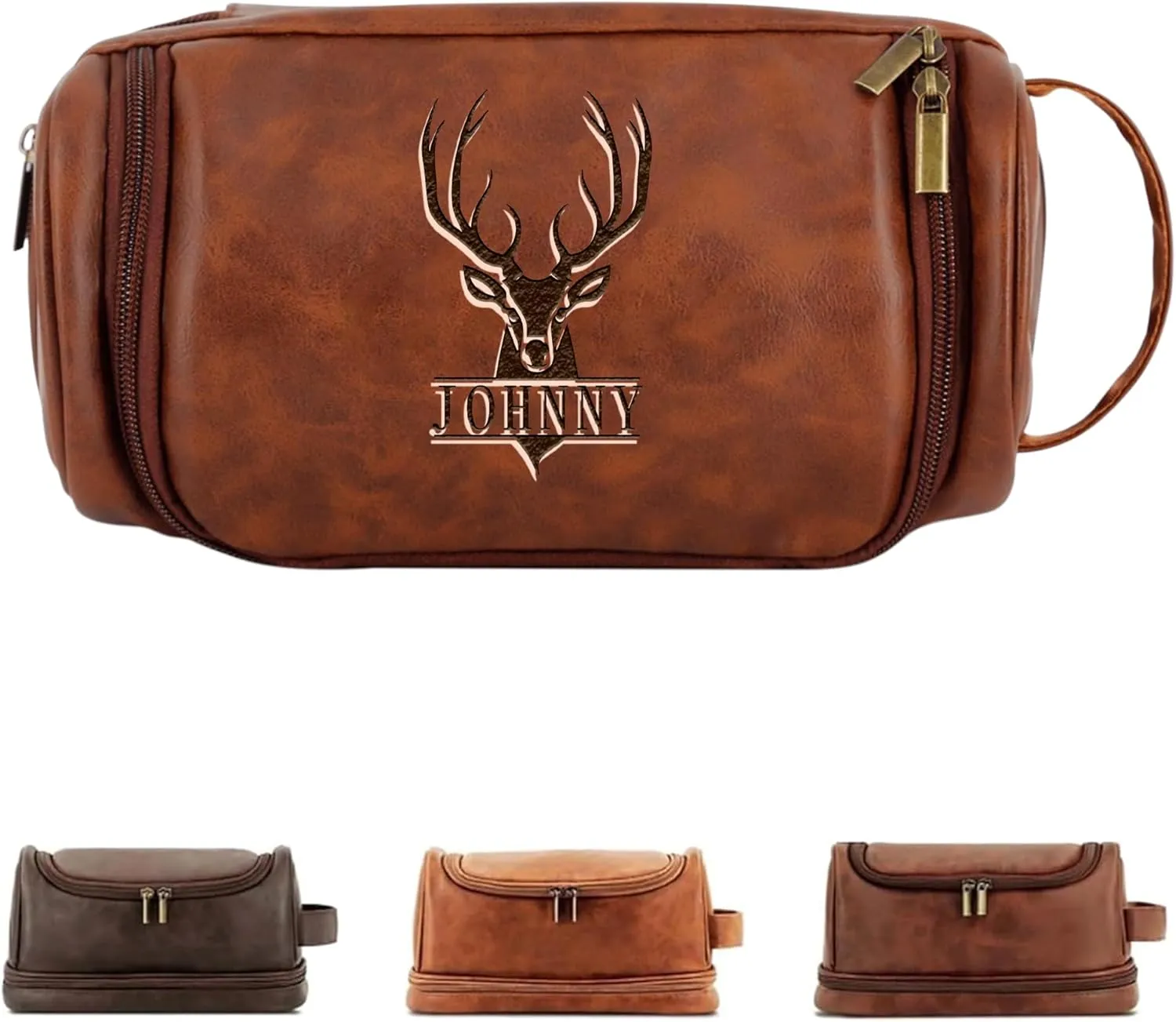 Personalized Toiletry Bag Hanging Travel Organizer for Men, Customized Large Capacity Bag Engraved Name Text, Custom Waterproof PU Leather Bathroom Dopp Shaving Kit Dad Birthday Groomsmen Wedding Gift