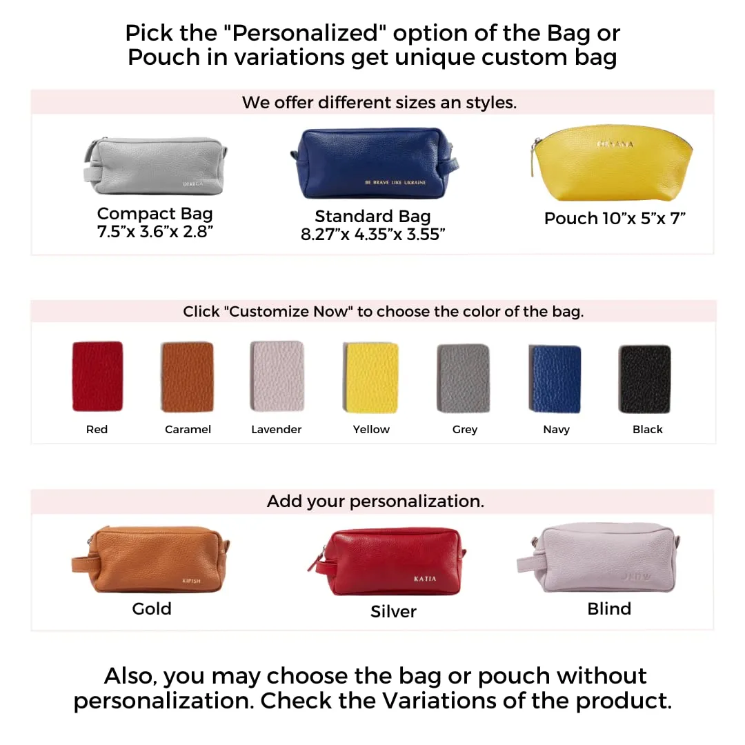 Personalized Toiletry Bags for Women and Men - Custom Leather Cosmetic Bag - Makeup Pouch - Travelling Essentials - Gifts for Man and Woman (Pouch - Personalized)
