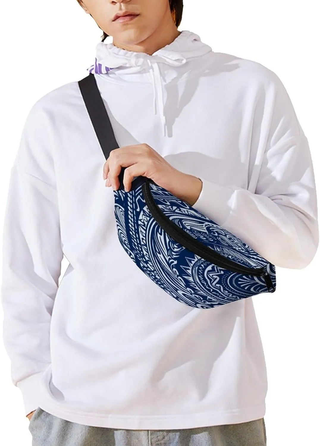 Personalized Waist Packs with Adjustable Strap,Blue Polynesian Maori Tribal Pattern CrossBody Fanny Pack Casual Bag for Travel Sports Running Hiking