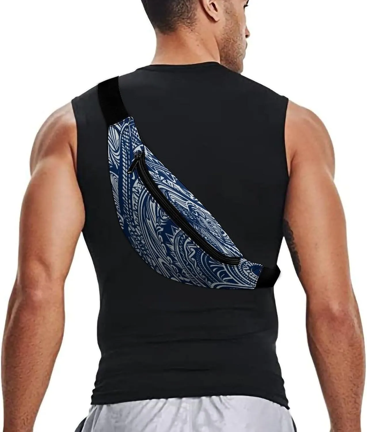Personalized Waist Packs with Adjustable Strap,Blue Polynesian Maori Tribal Pattern CrossBody Fanny Pack Casual Bag for Travel Sports Running Hiking