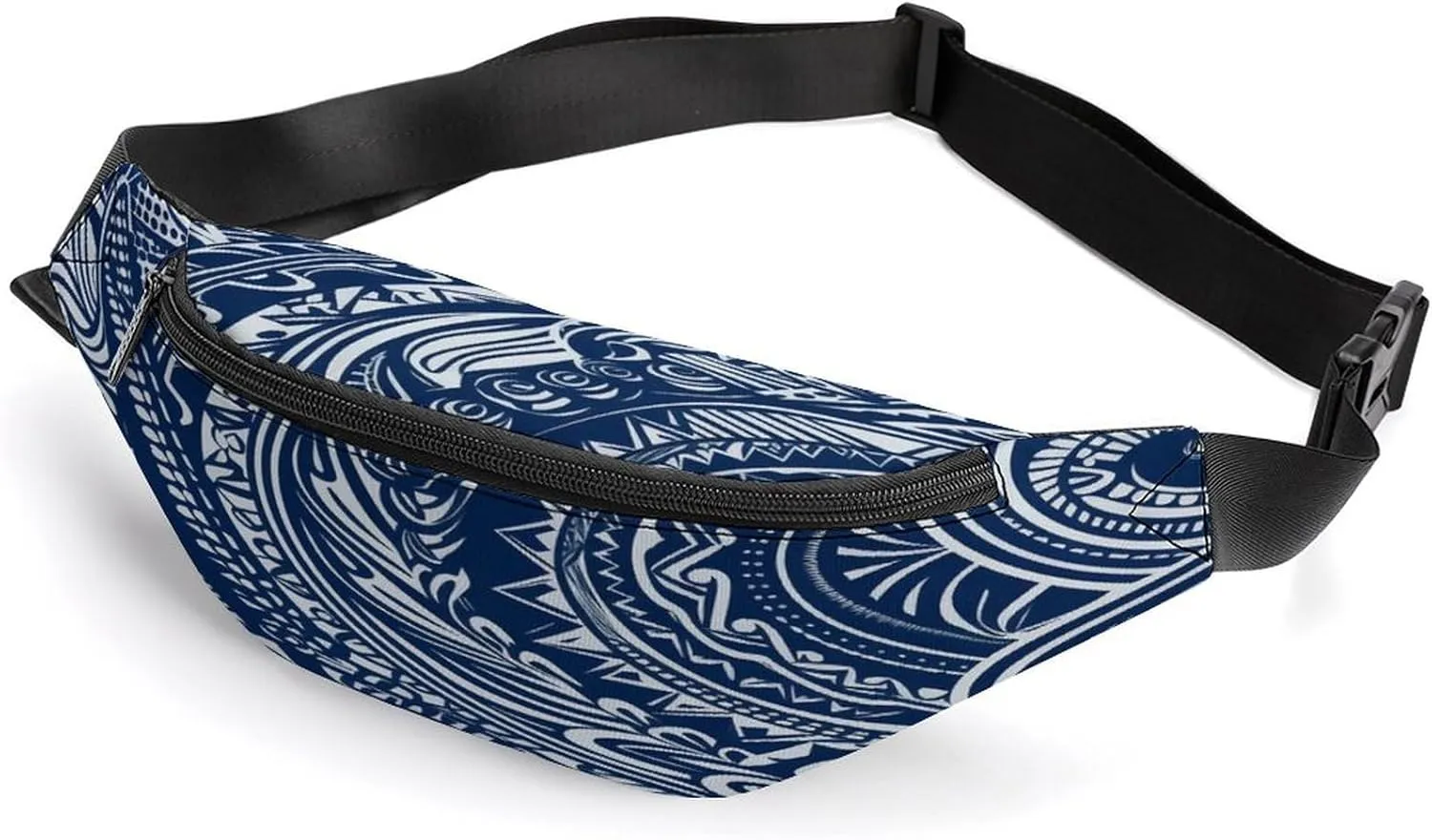 Personalized Waist Packs with Adjustable Strap,Blue Polynesian Maori Tribal Pattern CrossBody Fanny Pack Casual Bag for Travel Sports Running Hiking