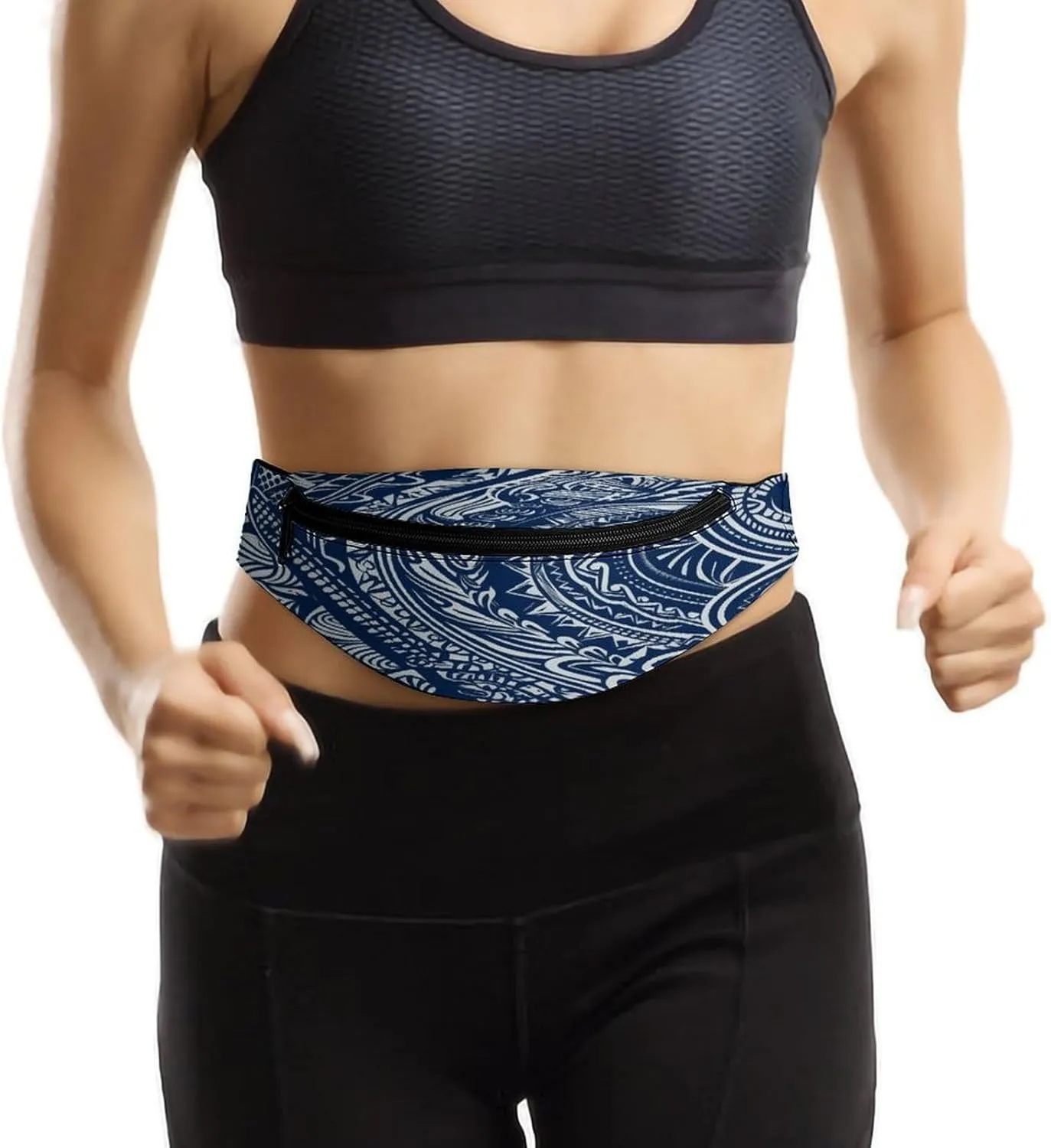 Personalized Waist Packs with Adjustable Strap,Blue Polynesian Maori Tribal Pattern CrossBody Fanny Pack Casual Bag for Travel Sports Running Hiking