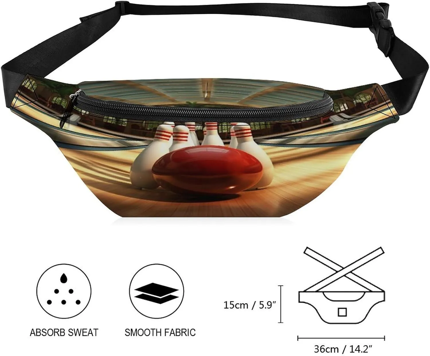 Personalized Waist Packs with Adjustable Strap,Bowling Club CrossBody Fanny Pack Casual Bag for Travel Sports Running Hiking