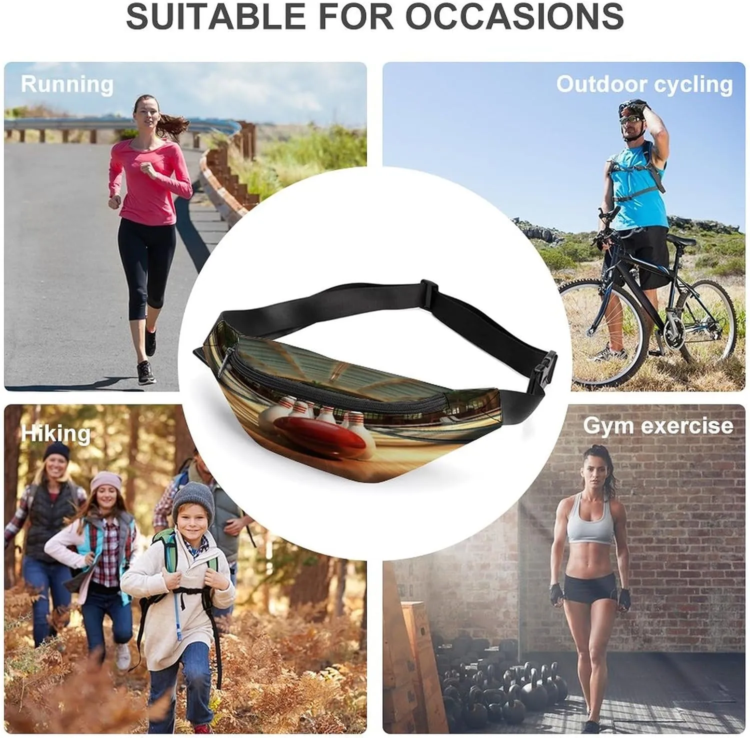 Personalized Waist Packs with Adjustable Strap,Bowling Club CrossBody Fanny Pack Casual Bag for Travel Sports Running Hiking