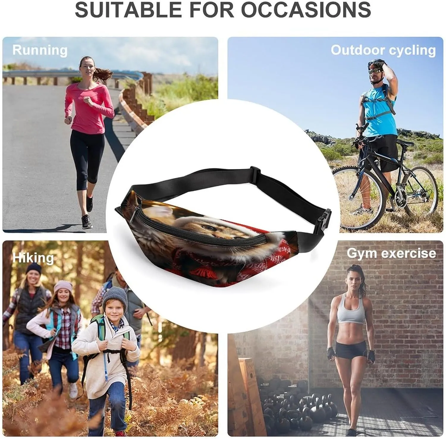 Personalized Waist Packs with Adjustable Strap,Christmas Cat CrossBody Fanny Pack Casual Bag for Travel Sports Running Hiking