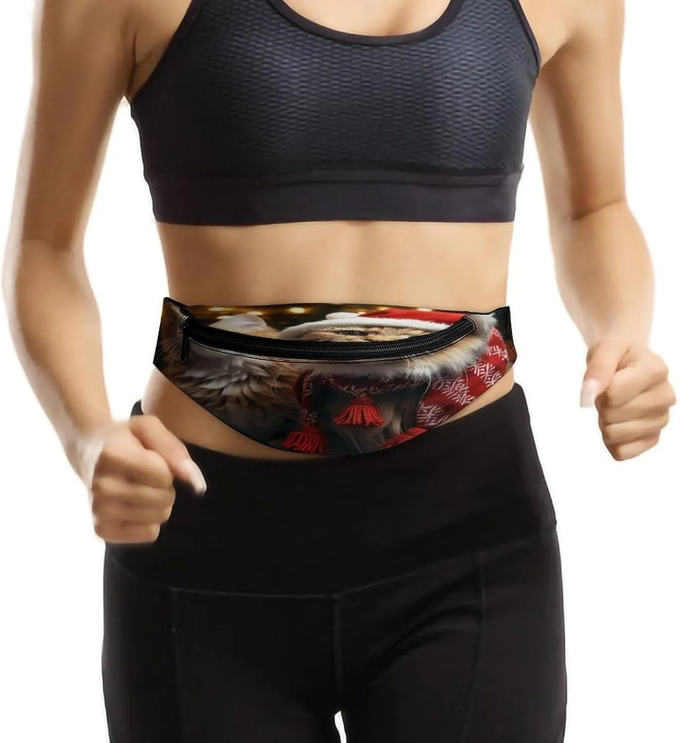 Personalized Waist Packs with Adjustable Strap,Christmas Cat CrossBody Fanny Pack Casual Bag for Travel Sports Running Hiking