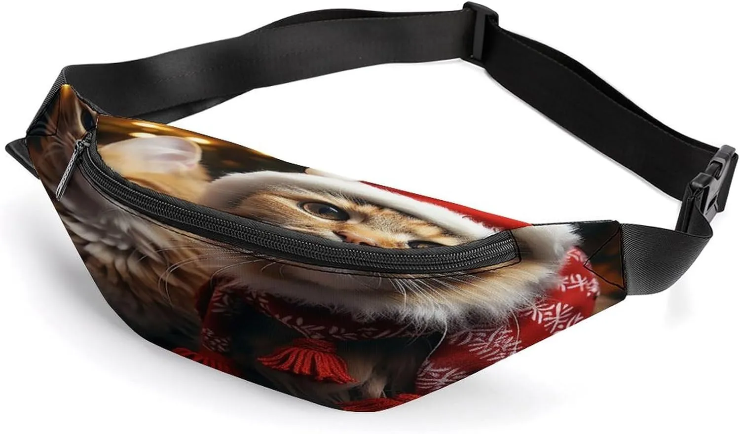 Personalized Waist Packs with Adjustable Strap,Christmas Cat CrossBody Fanny Pack Casual Bag for Travel Sports Running Hiking