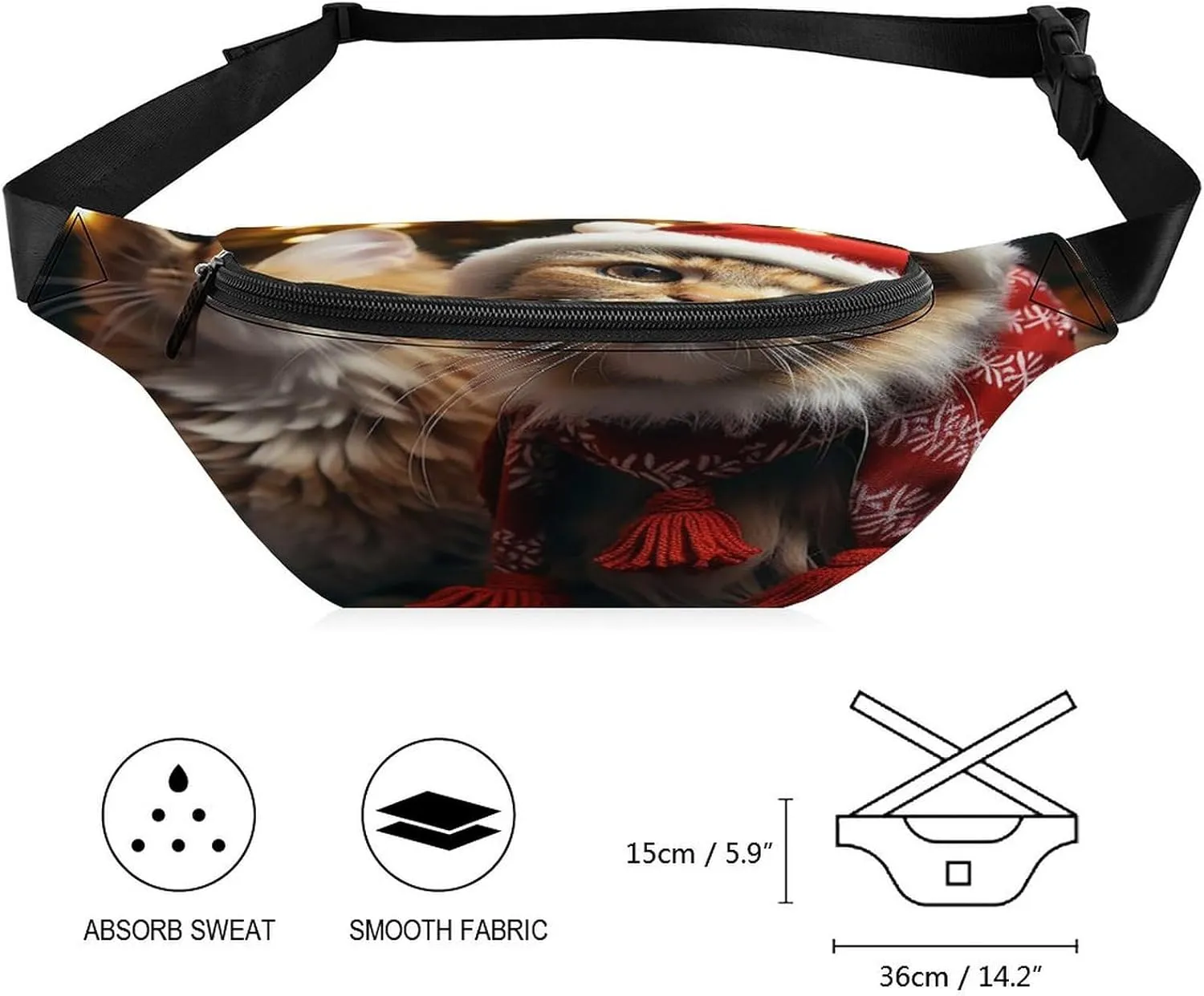 Personalized Waist Packs with Adjustable Strap,Christmas Cat CrossBody Fanny Pack Casual Bag for Travel Sports Running Hiking