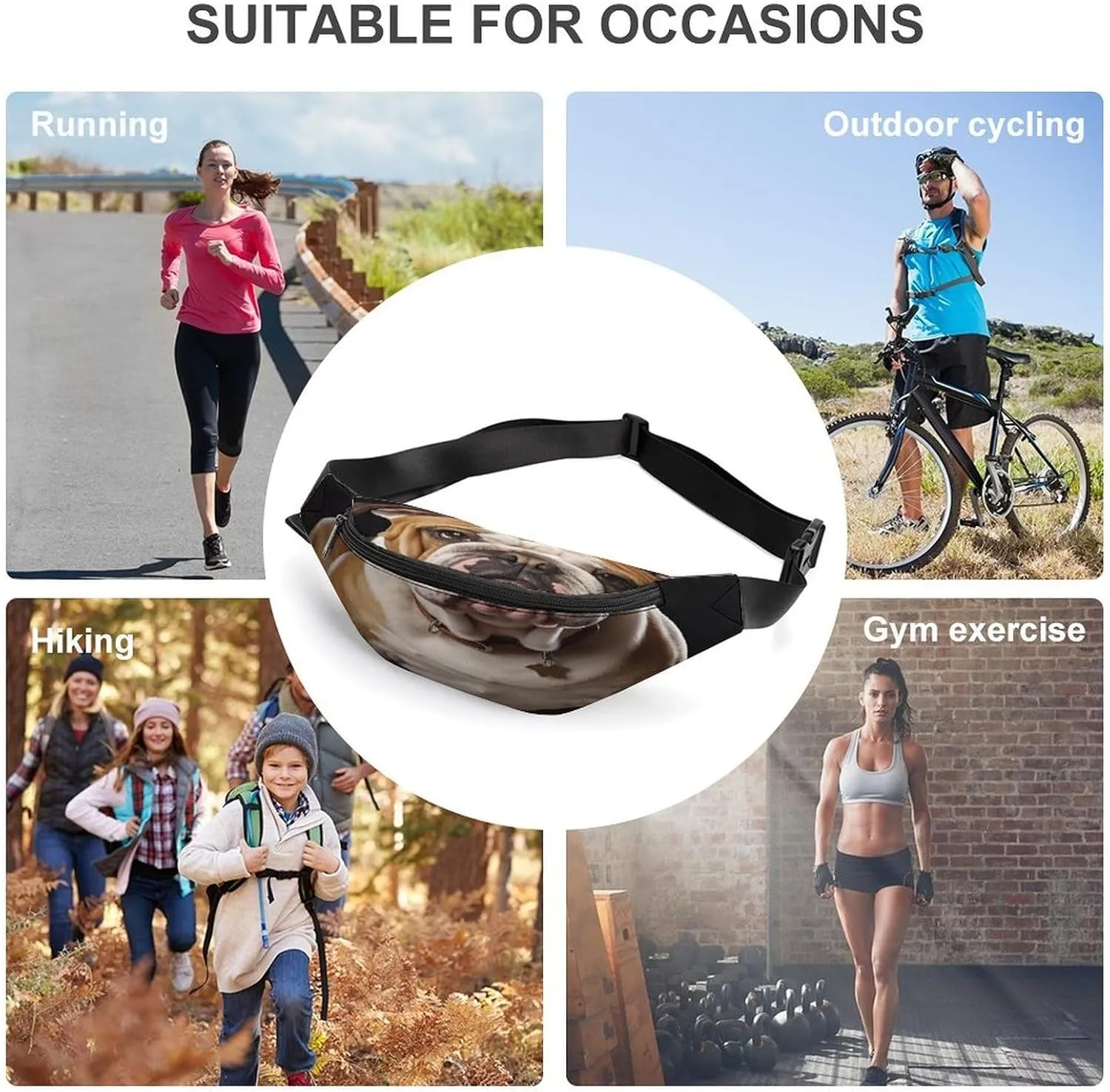 Personalized Waist Packs with Adjustable Strap,English-Bulldog CrossBody Fanny Pack Casual Bag for Travel Sports Running Hiking