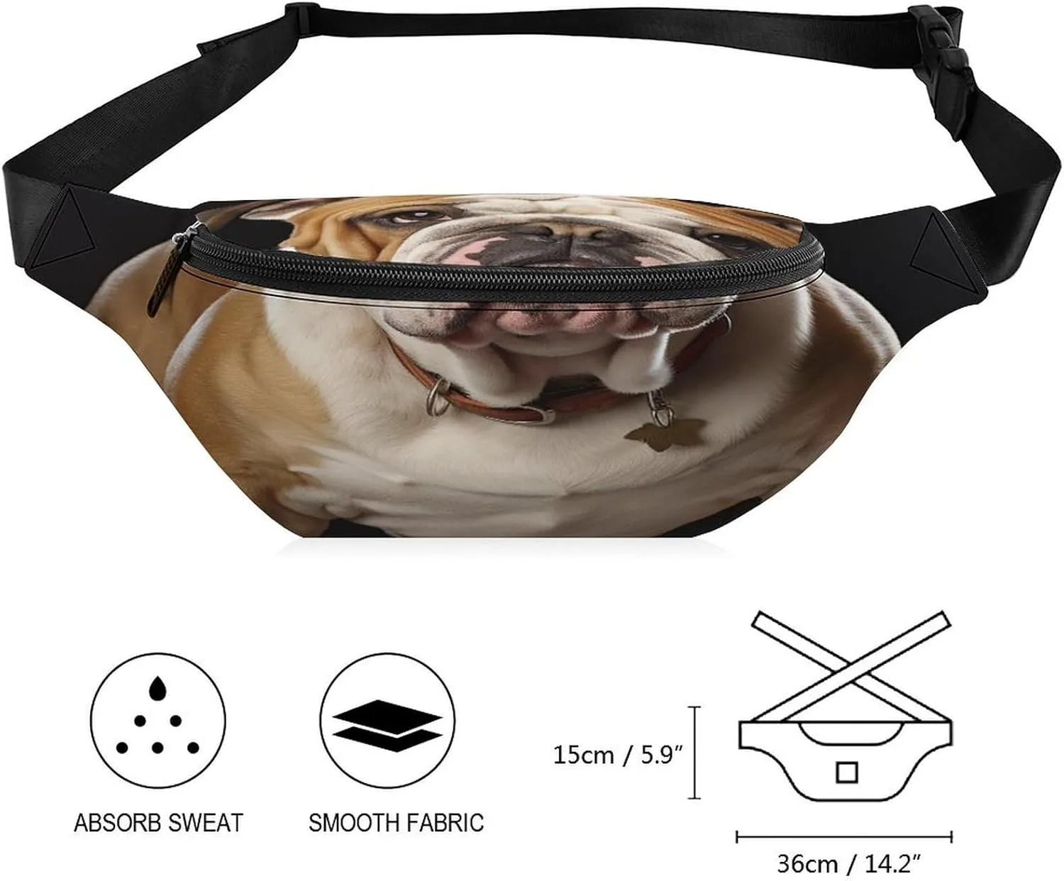 Personalized Waist Packs with Adjustable Strap,English-Bulldog CrossBody Fanny Pack Casual Bag for Travel Sports Running Hiking