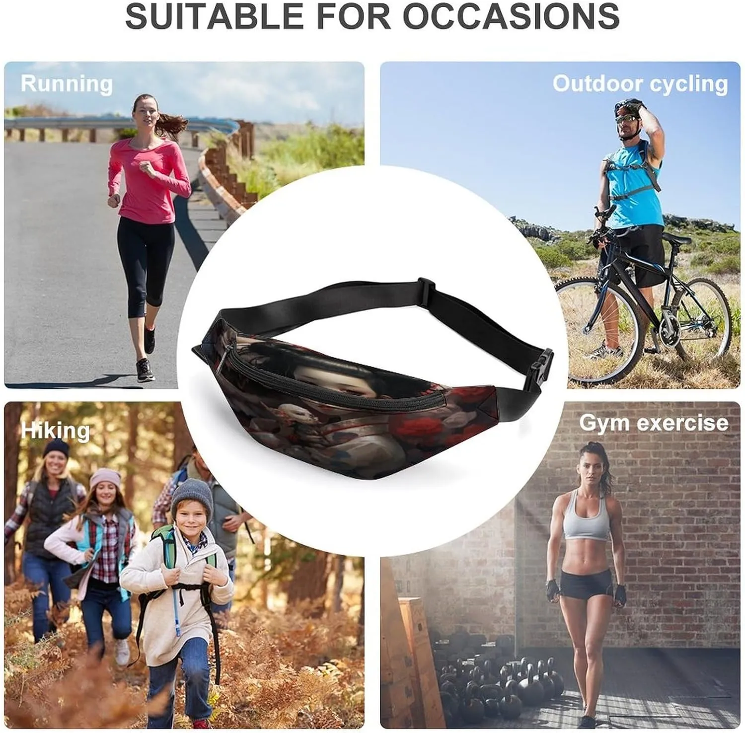 Personalized Waist Packs with Adjustable Strap,Ghostcore Style CrossBody Fanny Pack Casual Bag for Travel Sports Running Hiking