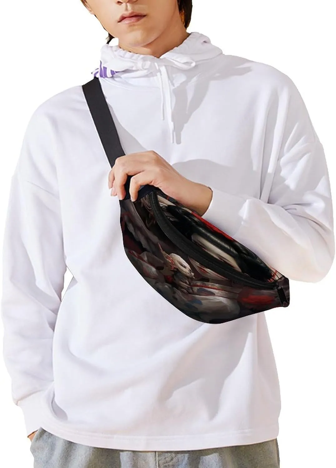 Personalized Waist Packs with Adjustable Strap,Ghostcore Style CrossBody Fanny Pack Casual Bag for Travel Sports Running Hiking