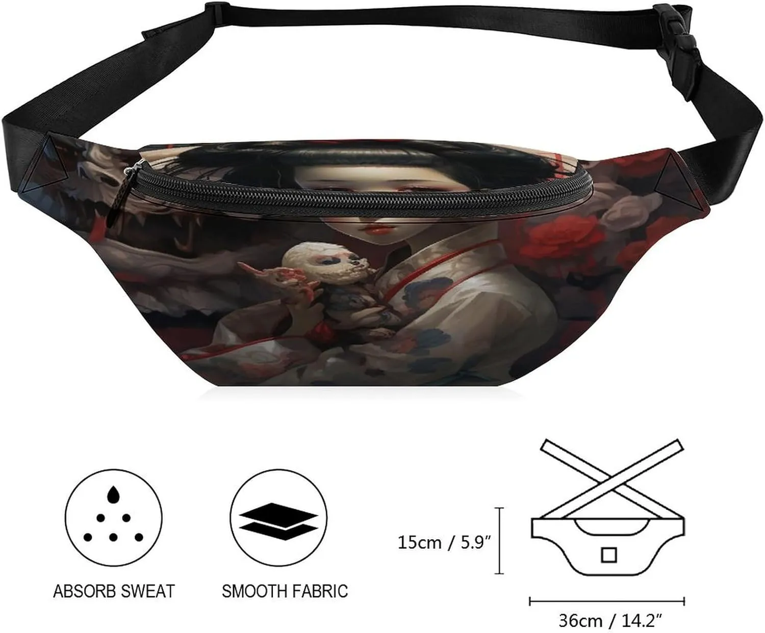 Personalized Waist Packs with Adjustable Strap,Ghostcore Style CrossBody Fanny Pack Casual Bag for Travel Sports Running Hiking