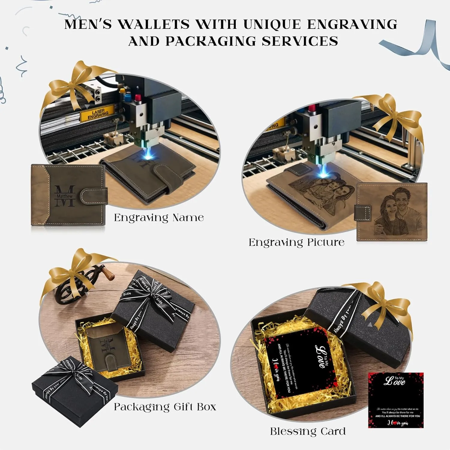 Personalized Wallet for Men – Custom Engraved Leather Wallet with NFC Smart Album – Store Photos & Engrave Name/Text – Unique Gift for Husband, Boyfriend, Dad (Dark Brown-With Snap Button)