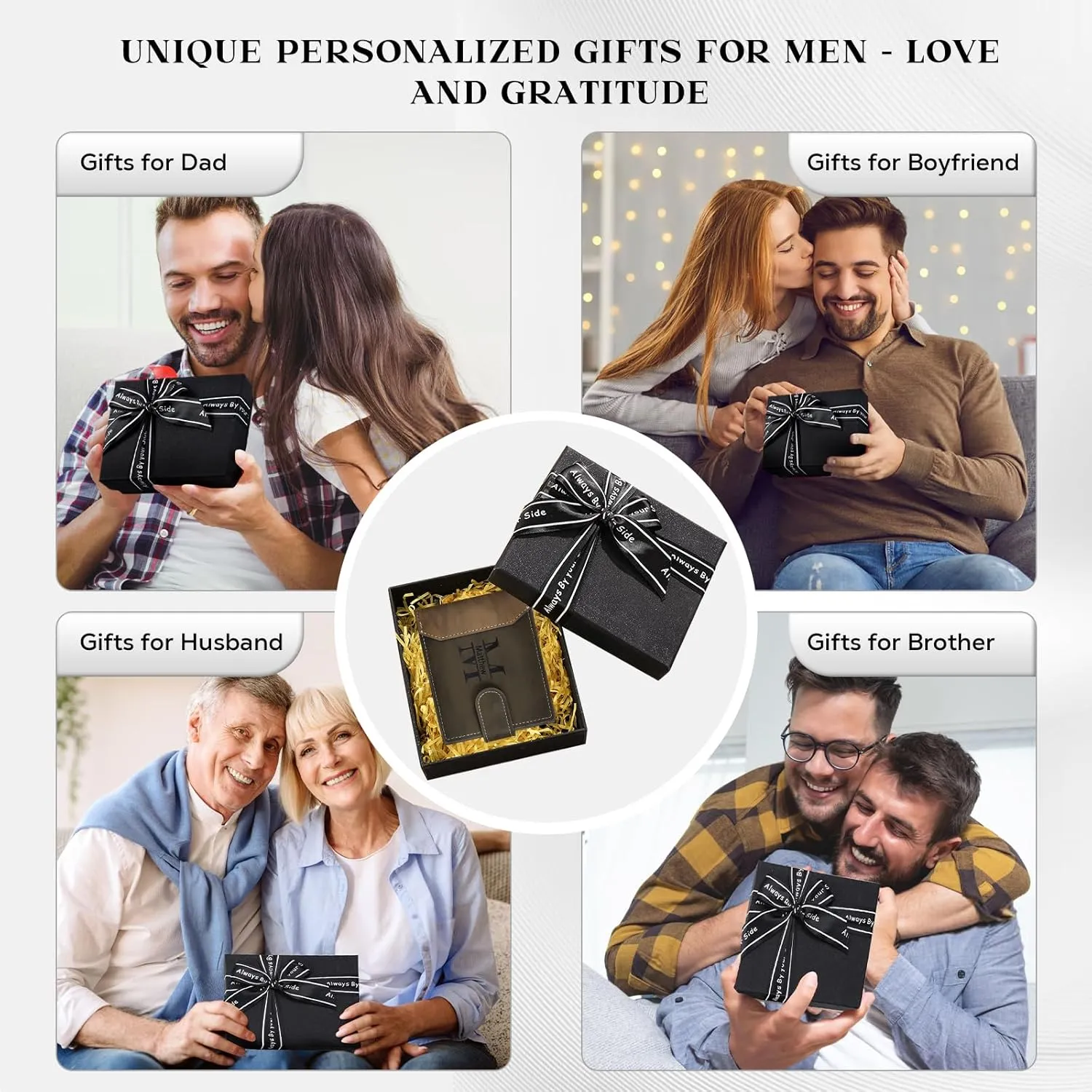 Personalized Wallet for Men – Custom Engraved Leather Wallet with NFC Smart Album – Store Photos & Engrave Name/Text – Unique Gift for Husband, Boyfriend, Dad (Dark Brown-With Snap Button)