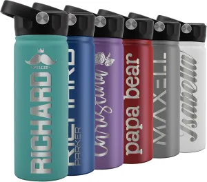 Personalized Water Bottle w Straw Lid & Handle | 18 oz - Teal, 12 Design Option | Custom Engraved Insulated Sports Water Bottle w Name, Text | BPA Free | Personalized Gifts