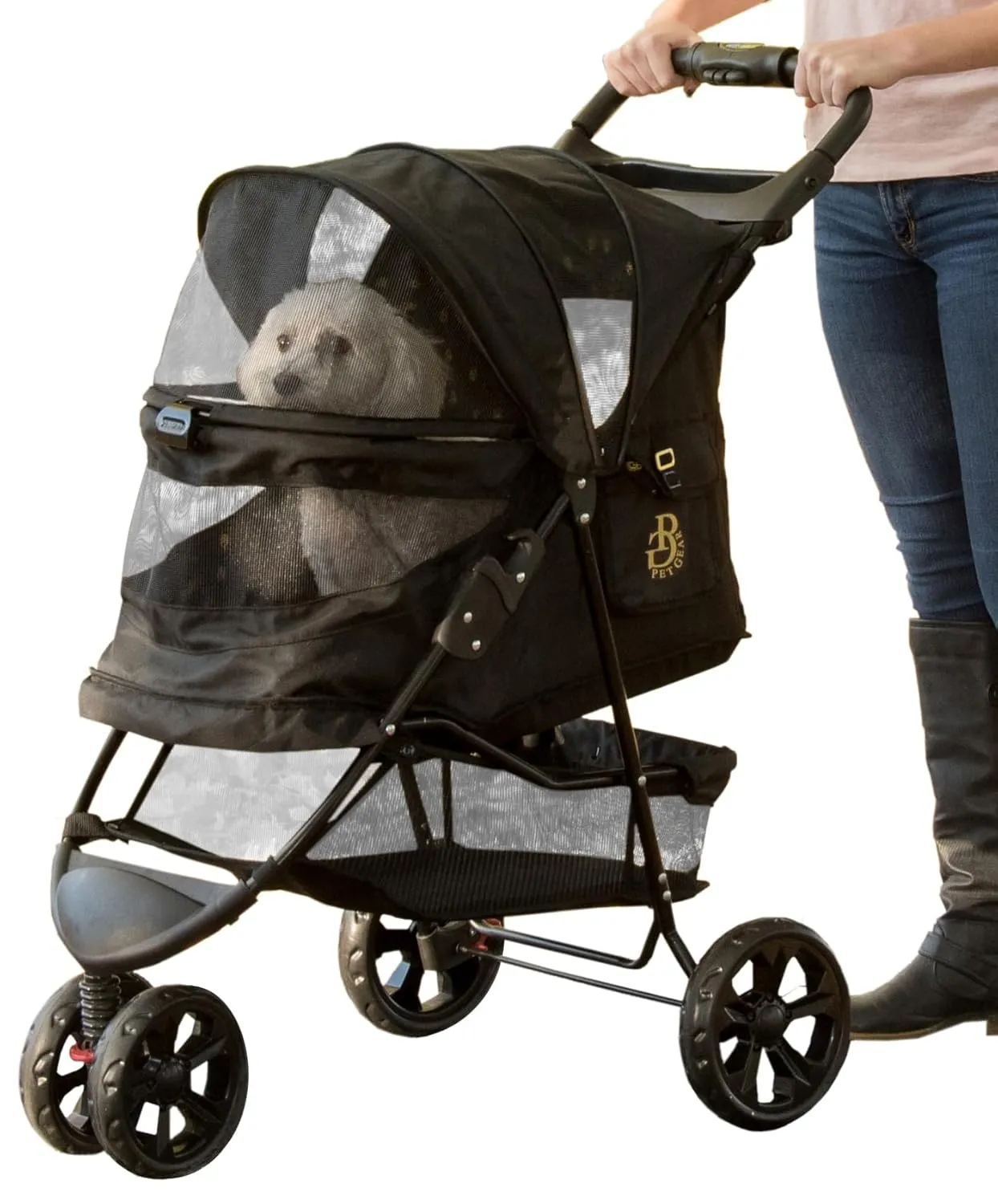 Pet Gear No-Zip Special Edition 3 Wheel Pet Stroller for Cats/Dogs, Zipperless Entry, Easy One-Hand Fold, Removable Liner, Cup Holder, Onyx