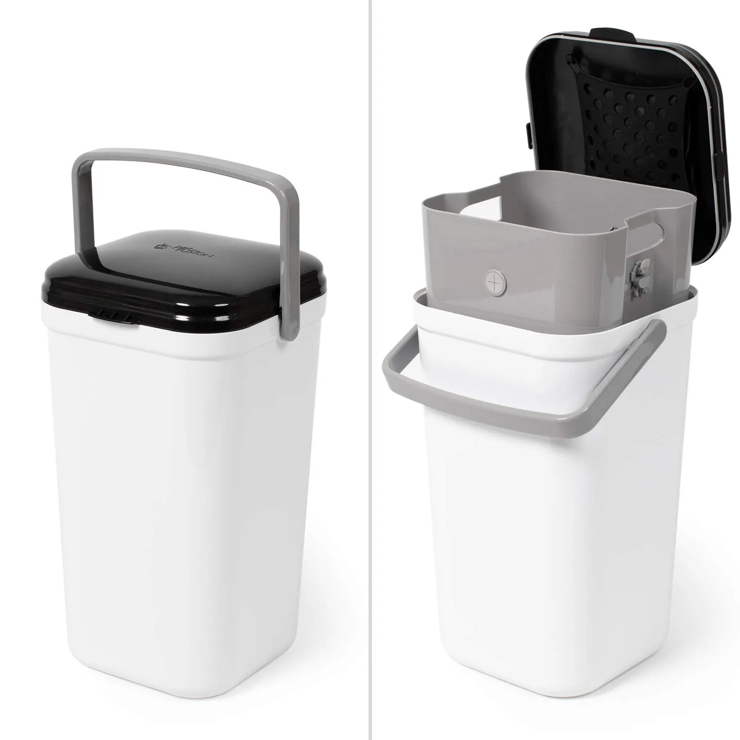 PetFusion Portable Cat Litter Disposal; Innovative Dog Poop Trash Can with Locking Handle, included Deodorizer; Built-in Poop Bag Holder; With 10 Waste Bags; White and Black