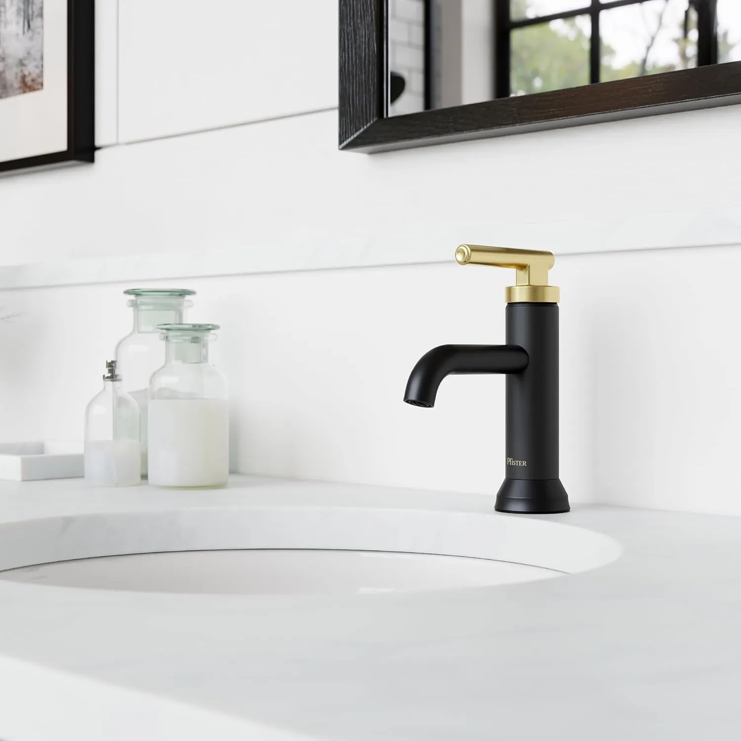 Pfister Capistrano Bathroom Sink Faucet, Single Control, 1-Handle, Single Hole, Matte Black and Brushed Gold Finish, LF042CSOBBG