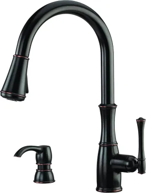 Pfister Wheaton Kitchen Faucet with Pull Down Sprayer and Soap Dispenser, Single Handle, High Arc, Tuscan Bronze Finish, GT529WH1Y