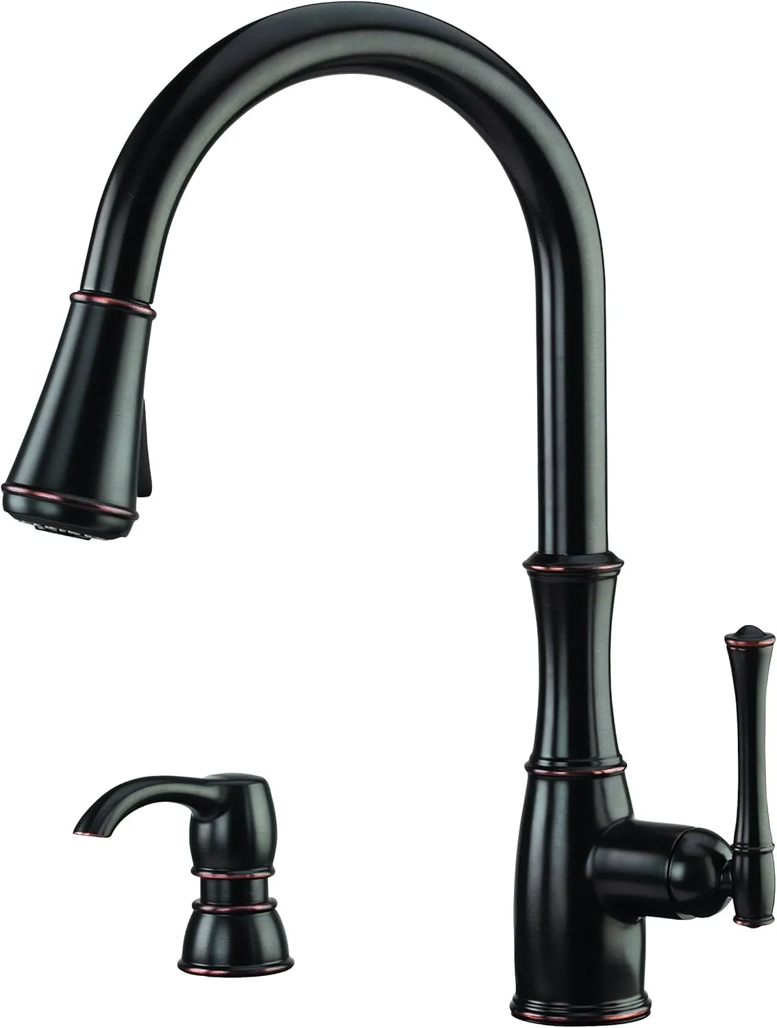 Pfister Wheaton Kitchen Faucet with Pull Down Sprayer and Soap Dispenser, Single Handle, High Arc, Tuscan Bronze Finish, GT529WH1Y