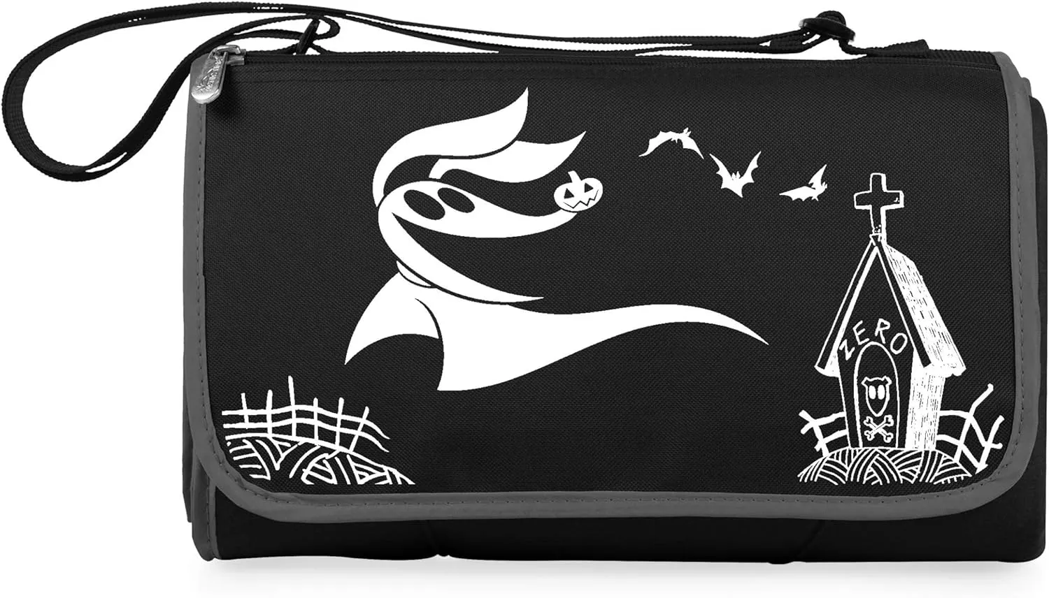 PICNIC TIME Disney Nightmare Before Christmas Zero Blanket Tote Outdoor Picnic Blanket, Beach Blanket, Camping Blanket, (Black with Black Exterior)