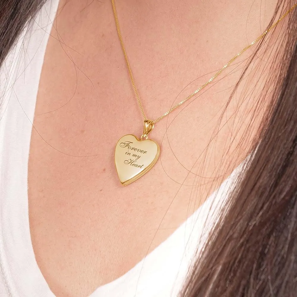 PicturesOnGold.com Forever In My Heart Locket Necklace for Women That Hold Pictures in Sterling Silver or Yellow Gold.