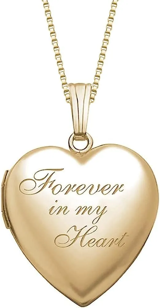 PicturesOnGold.com Forever In My Heart Locket Necklace for Women That Hold Pictures in Sterling Silver or Yellow Gold.