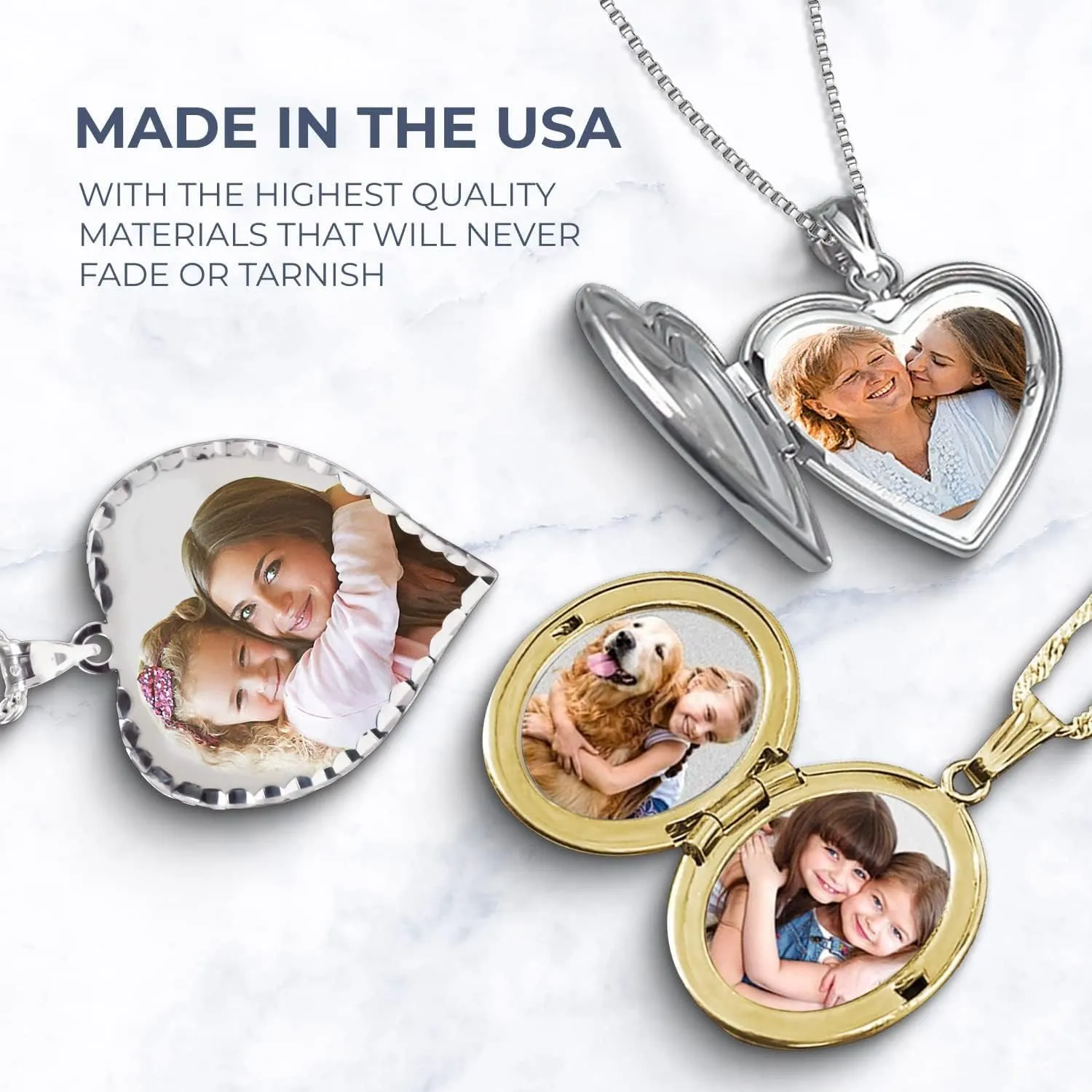 PicturesOnGold.com Forever In My Heart Locket Necklace for Women That Hold Pictures in Sterling Silver or Yellow Gold.