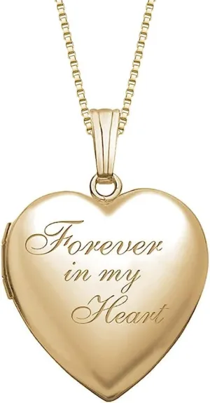 PicturesOnGold.com Forever In My Heart Locket Necklace for Women That Hold Pictures in Sterling Silver or Yellow Gold.
