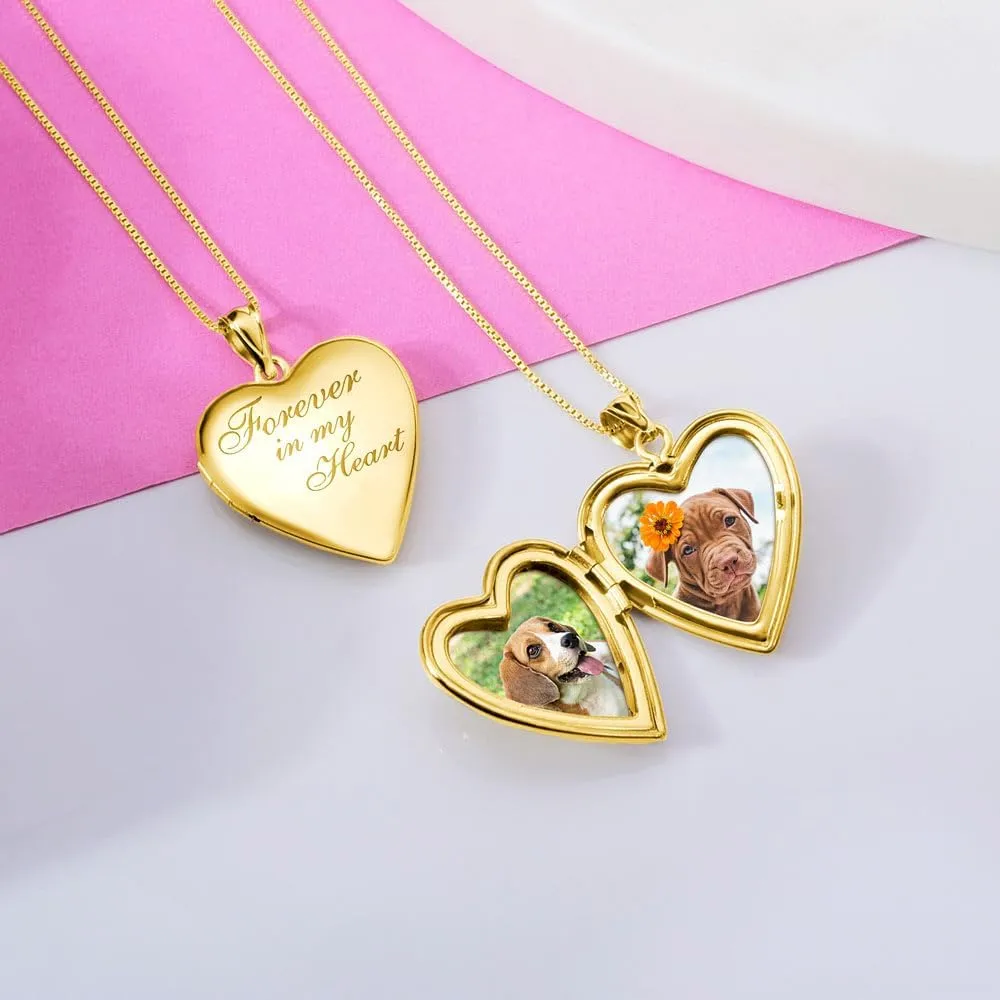 PicturesOnGold.com Forever In My Heart Locket Necklace for Women That Hold Pictures in Sterling Silver or Yellow Gold.