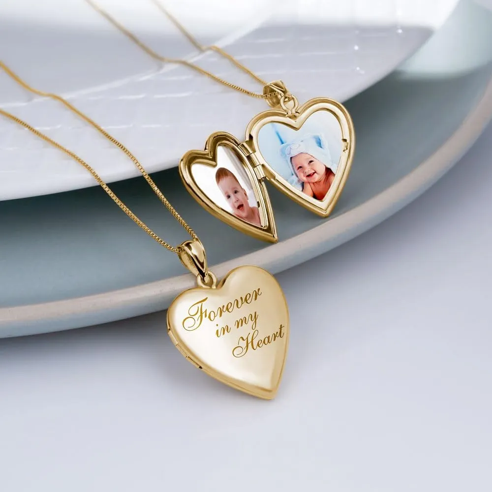 PicturesOnGold.com Forever In My Heart Locket Necklace for Women That Hold Pictures in Sterling Silver or Yellow Gold.