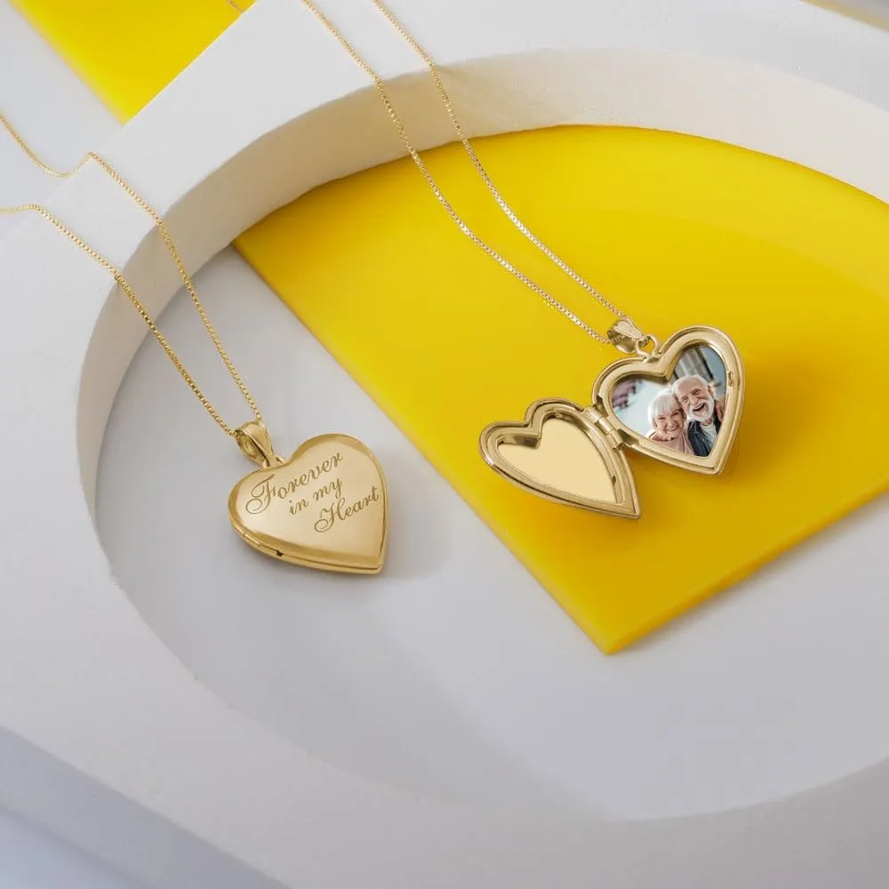 PicturesOnGold.com Forever In My Heart Locket Necklace for Women That Hold Pictures in Sterling Silver or Yellow Gold.
