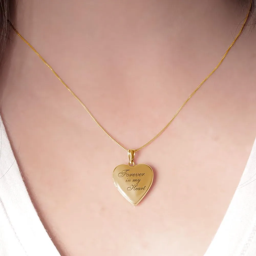 PicturesOnGold.com Forever In My Heart Locket Necklace for Women That Hold Pictures in Sterling Silver or Yellow Gold.