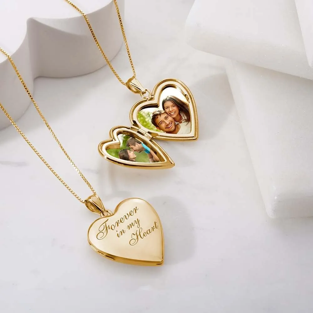 PicturesOnGold.com Forever In My Heart Locket Necklace for Women That Hold Pictures in Sterling Silver or Yellow Gold.