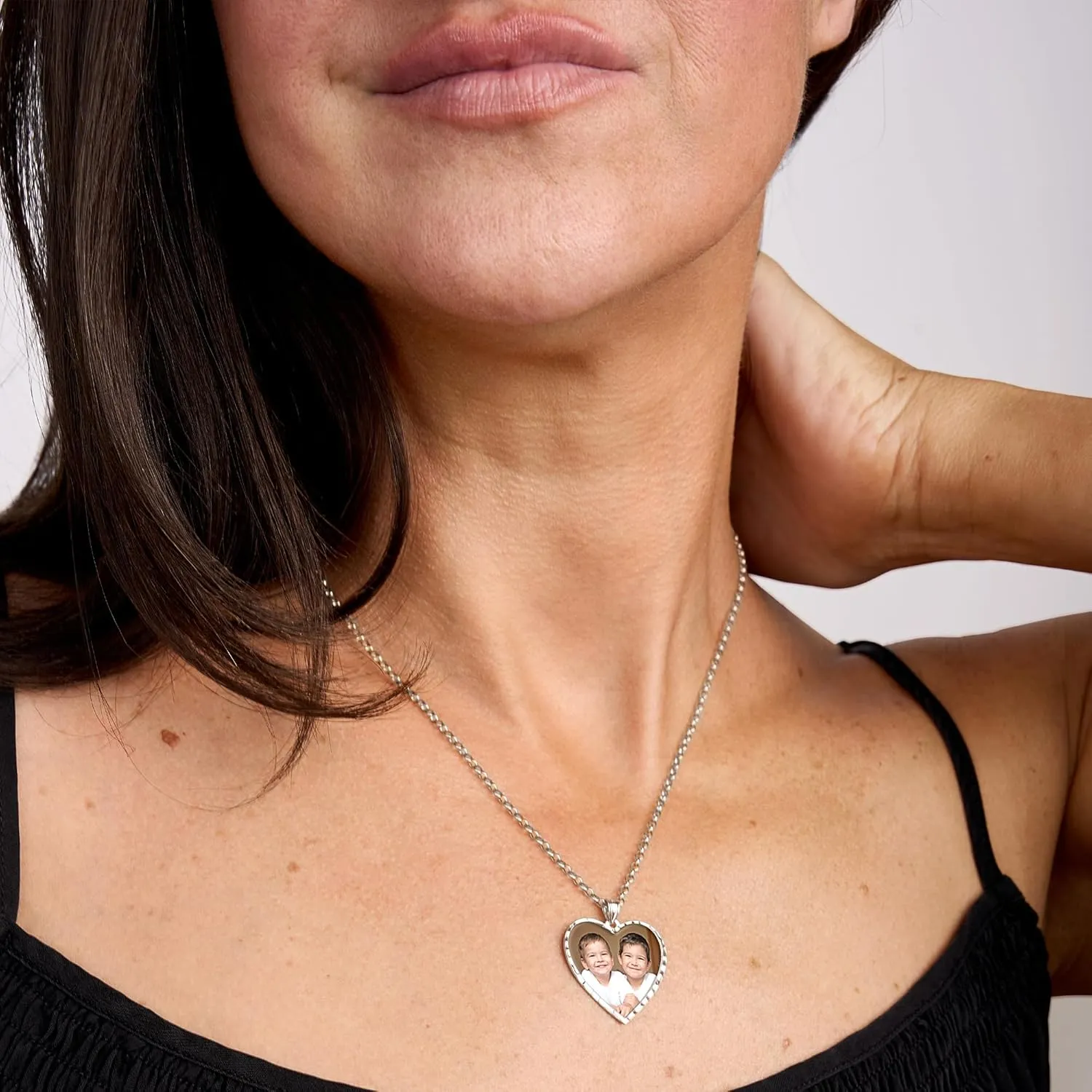 PicturesOnGold.com Personalized Photo Engraved Heart Shaped Picture Necklace with Diamond Cut Edge in Silver, Gold, White Gold or Rose Gold - 1 Inch x 1 Inch