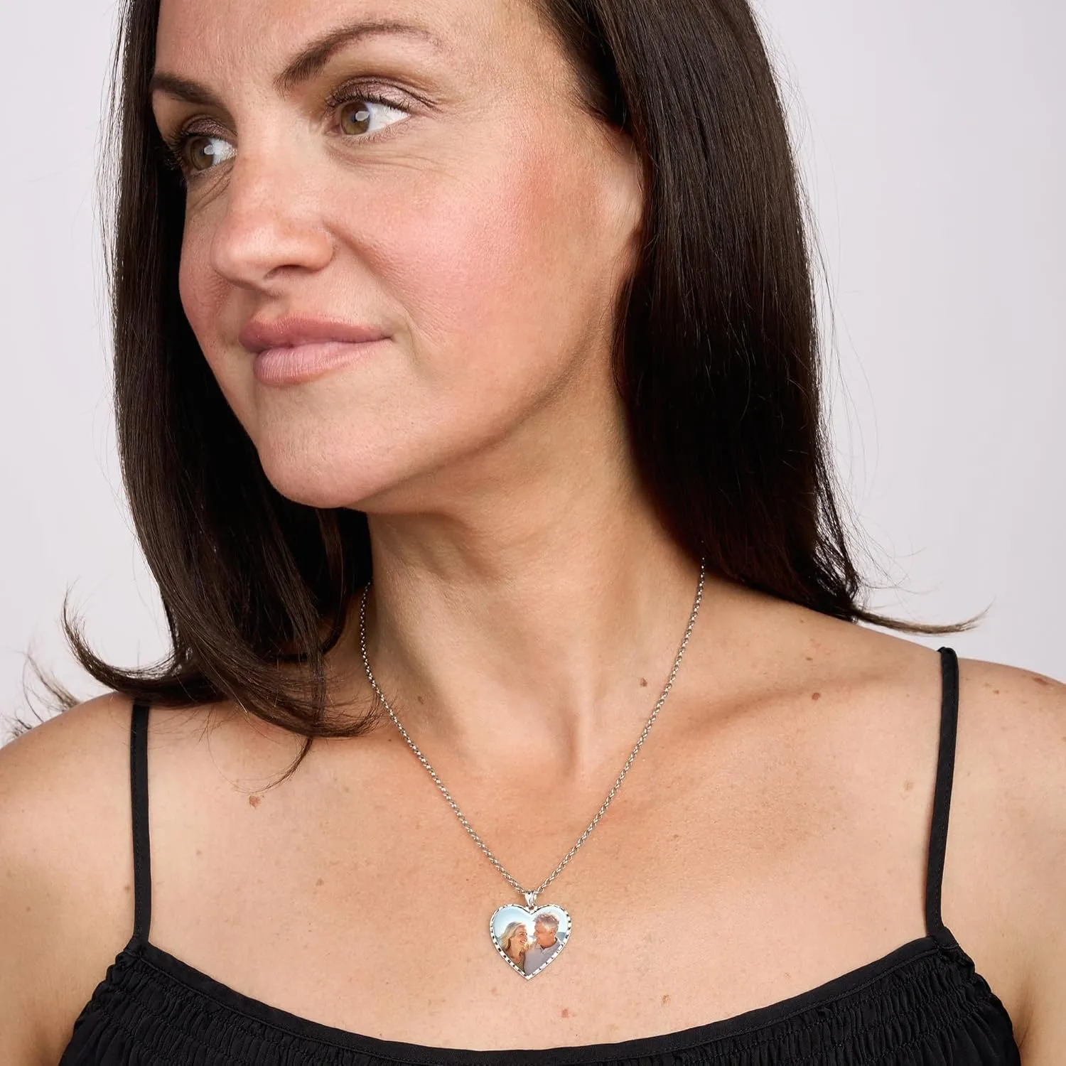 PicturesOnGold.com Personalized Photo Engraved Heart Shaped Picture Necklace with Diamond Cut Edge in Silver, Gold, White Gold or Rose Gold - 1 Inch x 1 Inch