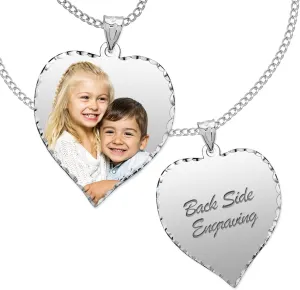 PicturesOnGold.com Personalized Photo Engraved Heart Shaped Picture Necklace with Diamond Cut Edge in Silver, Gold, White Gold or Rose Gold - 1 Inch x 1 Inch