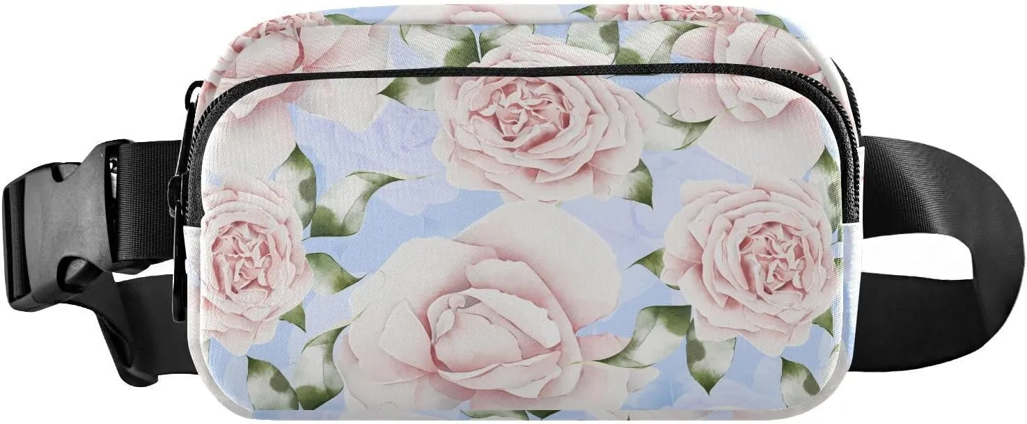 Pink Wedding Roses Fanny Pack Crossbody Bag for Men Women Belt Bag Bum Bag with Adjustable Strap, Fashion Waist Packs for Travel Running Workout
